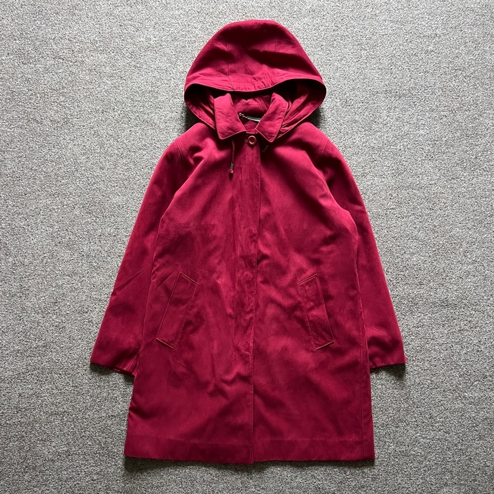 Vintage Y2K Red‎ Microsuede Mid Length Jacket Women’s S Removable Lining & Hood